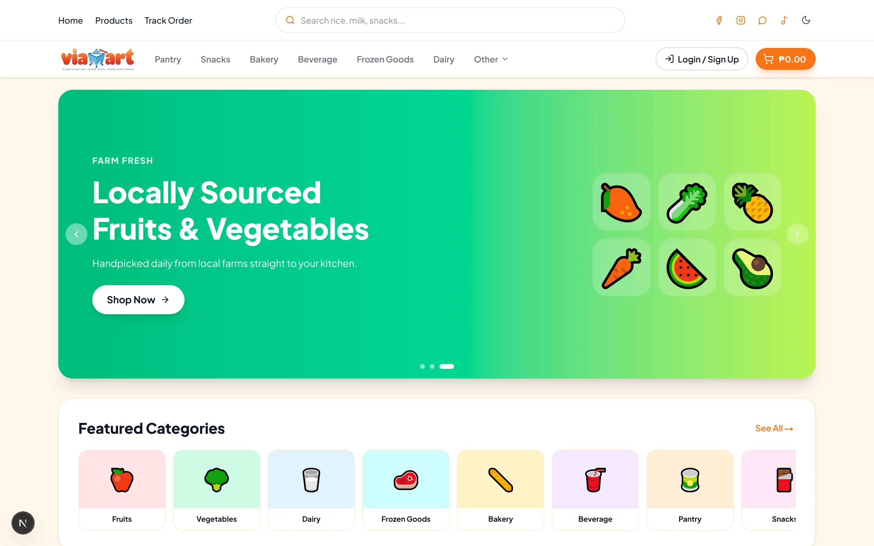 The OpenCart storefront on desktop: search bar, category navigation, a promotional hero banner and a featured categories row.